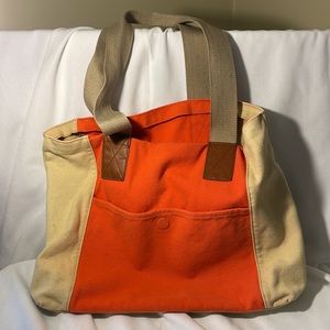 Medium- Size Orange + Taupe Cloth Tote Bag